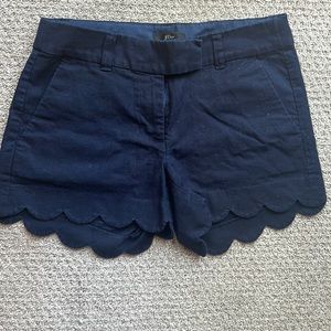 J. Crew size 0 blue linen scalloped shorts